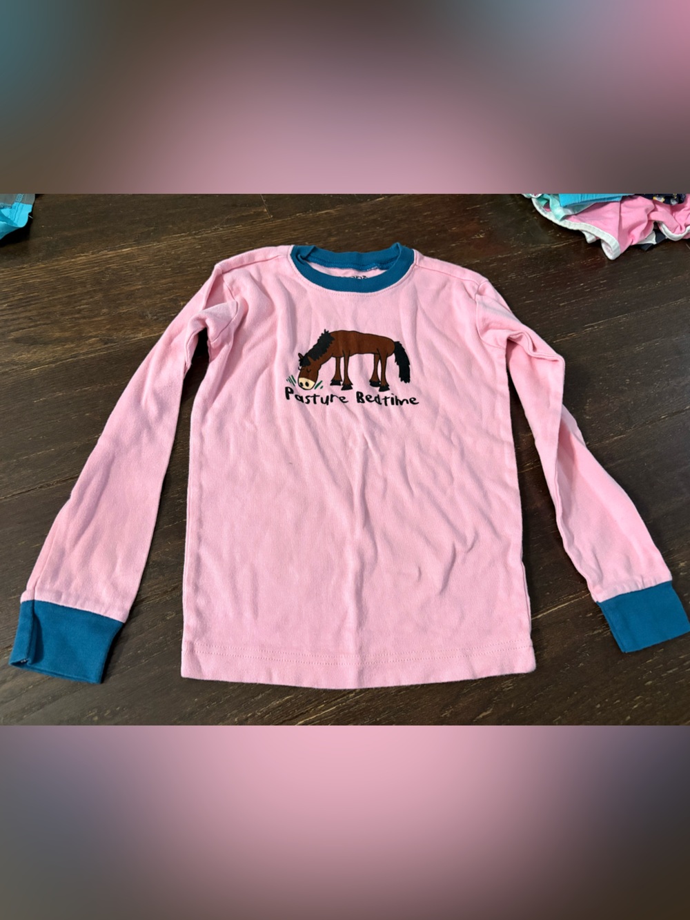 Kids Pink Long-Sleeve Horse Graphic Shirte